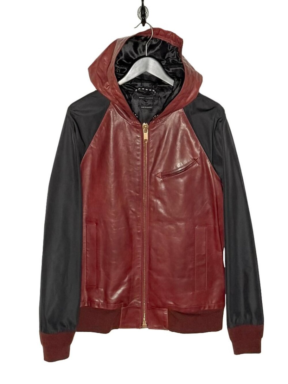 Marc Jacobs Burgundy Contrasting Sleeves Hooded Jacket